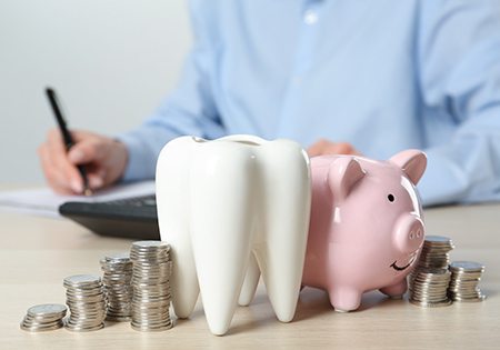 Coins and piggy bank